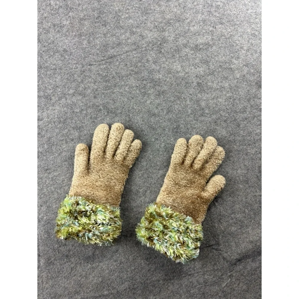 90s‎ Green Gloves Womens One Size Chenille Fringe Stretch Glam Statement Diva